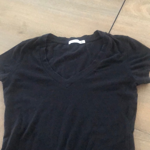 Black cotton stretch fitted V neck - Picture 2 of 3